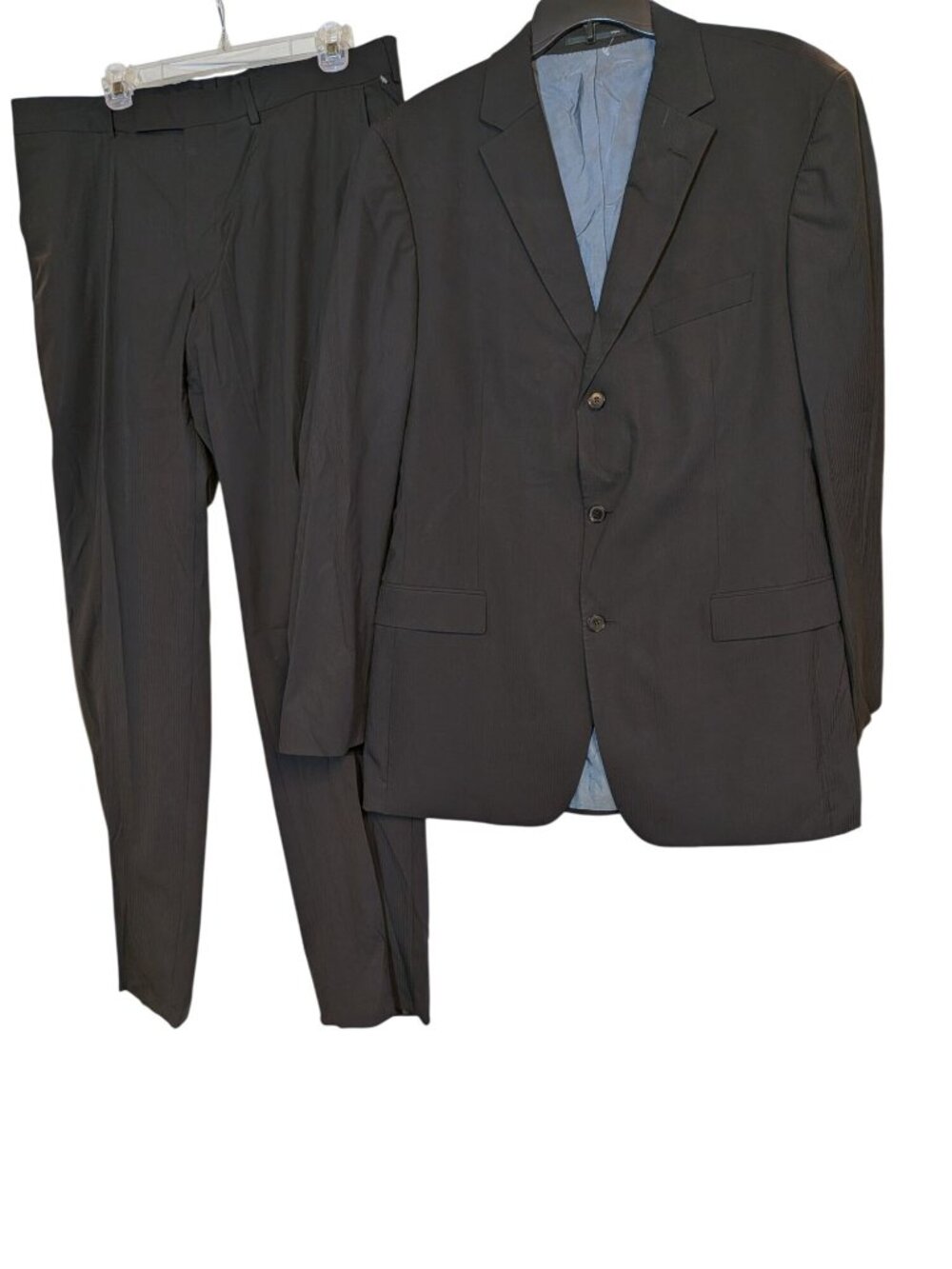 Hugo Boss Mens Scorsese Stretch Suit 44L Two-Piece Black Slim Fit Virgin Wool Bl